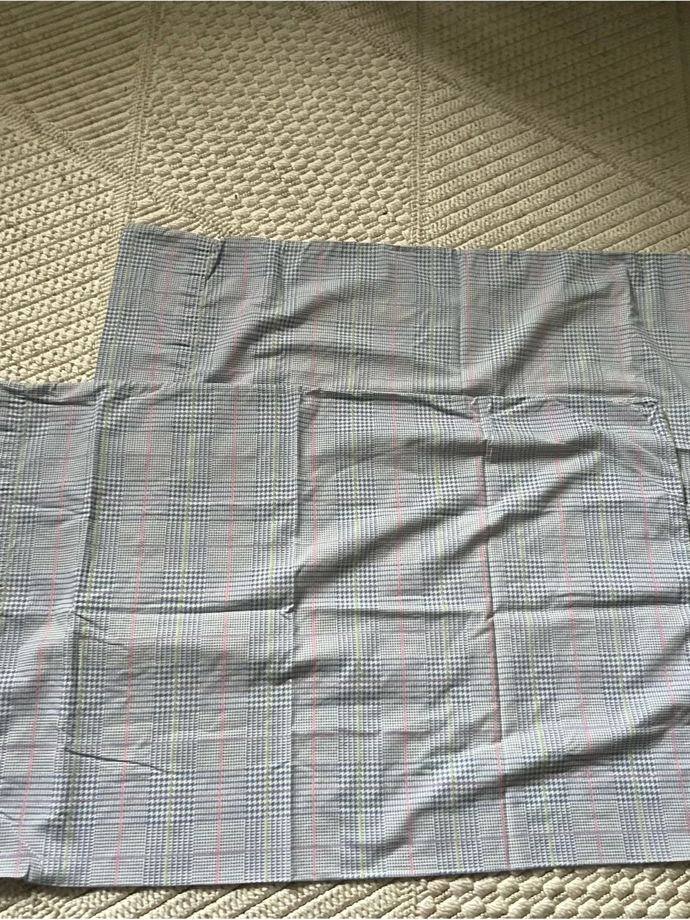 Ralph Lauren Blue & White Plaid Pillow Shams with Pink & Green Accents